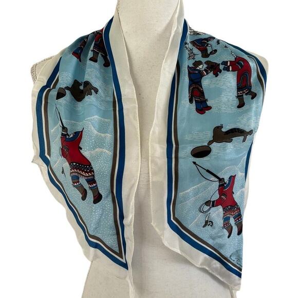 SKEMO CANADA Arctic Scene Tony & Eleanor Paine Pink Silk Scarf Pointed Ends - Picture 2 of 8